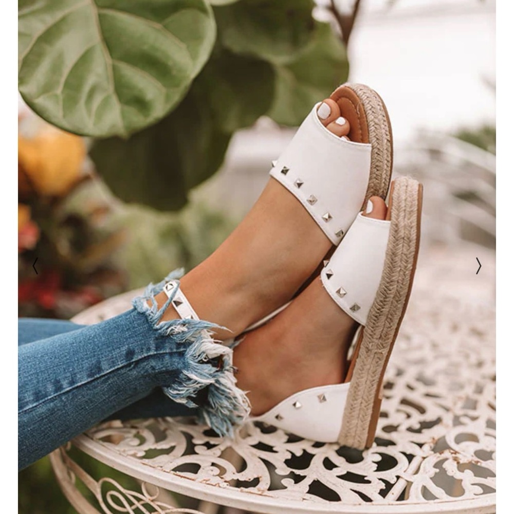 White studded eapadrilles, never worn!